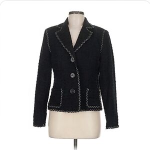 CAbi Black Tweed  Blazer with Black And White Trim Size 14 Scandi